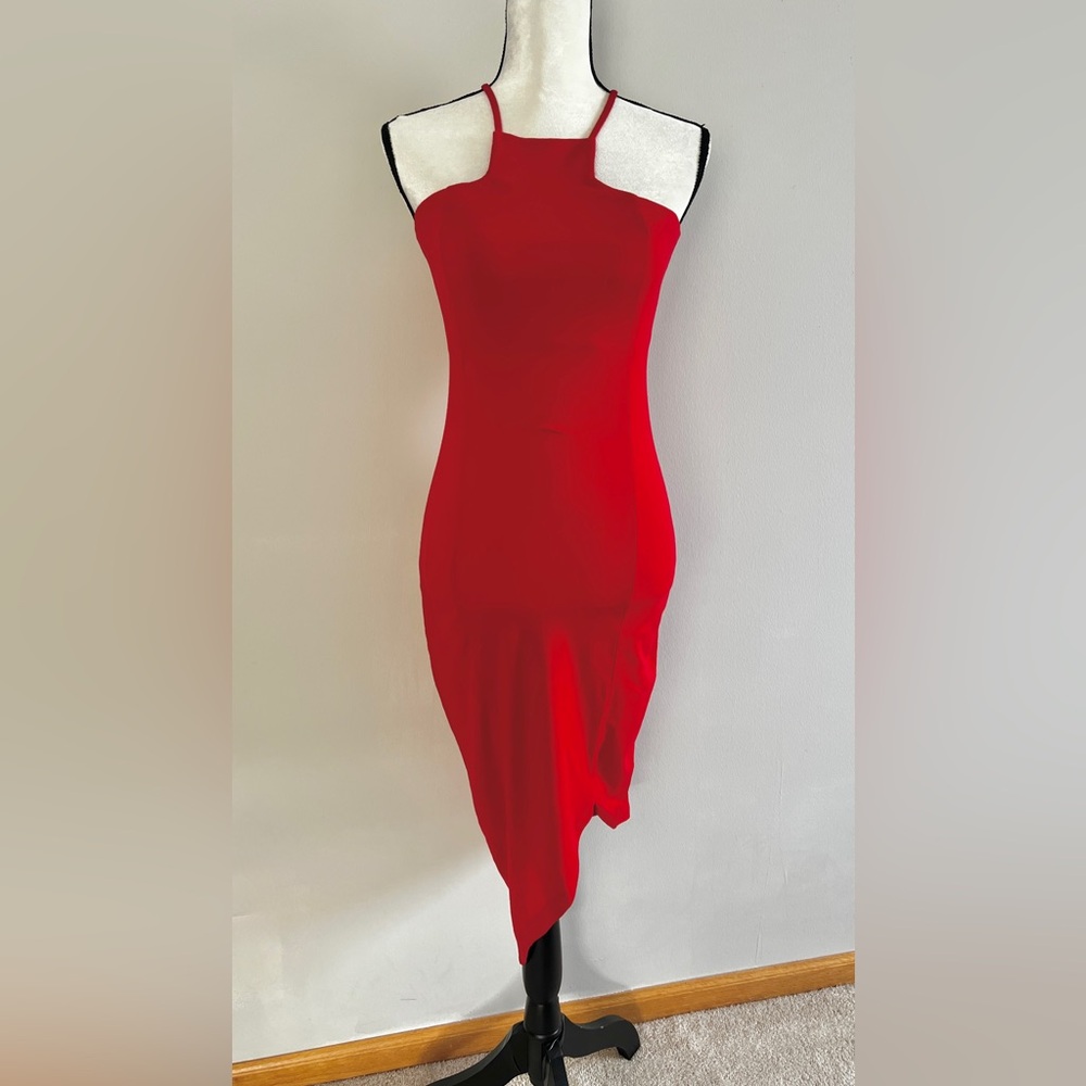 EXPRESS Red Asymmetric Cutaway Midi Tank Dress Size Small